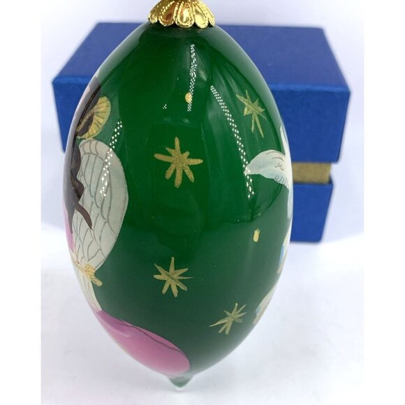Vintage Pier 1 Li Bien Christmas Ornament Reverse Painted Angel Green 2014 Boxed - Picture 4 of 6
